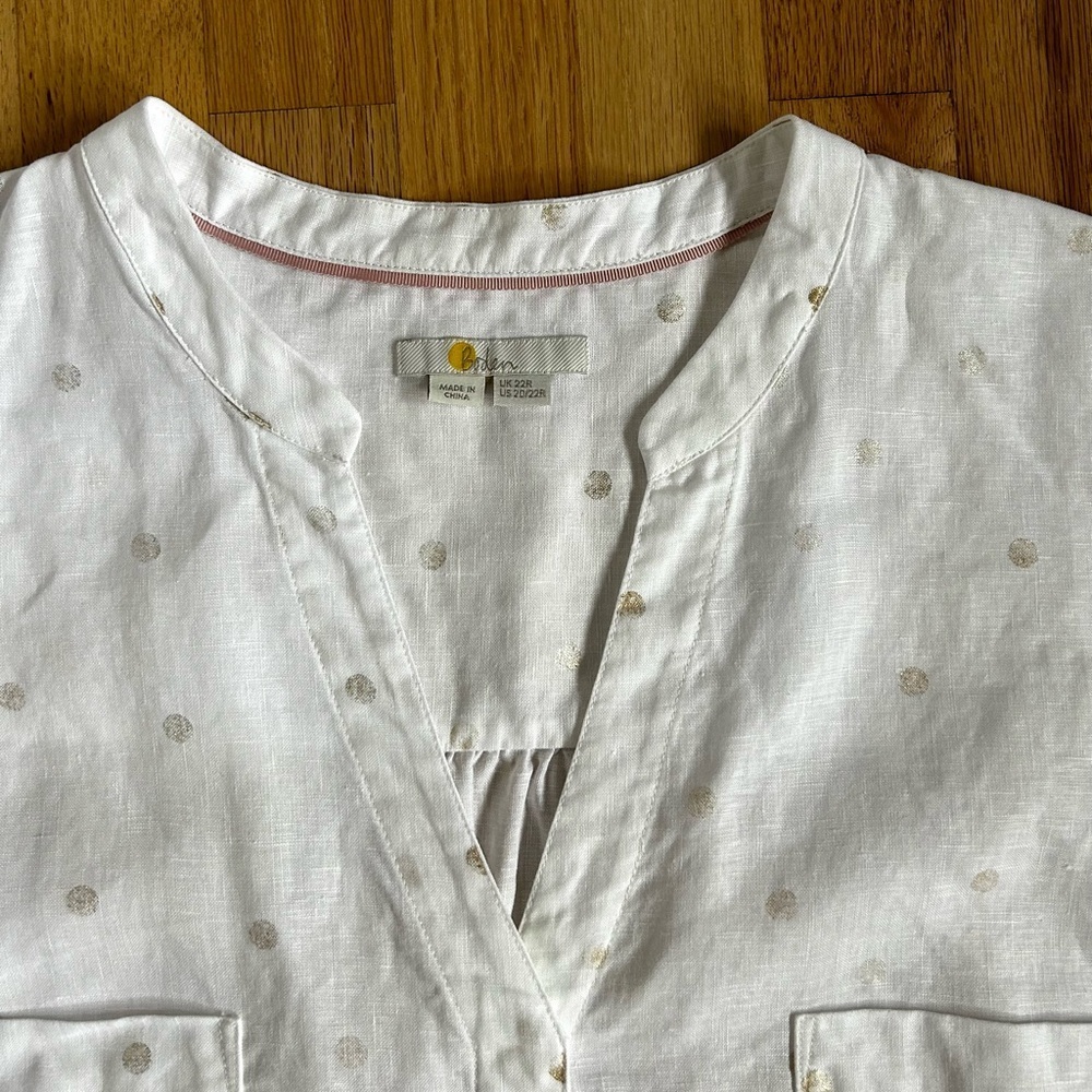 BODEN evie linen polka dot button front shirt white gold plus size 20/22 - Picture 6 of 11